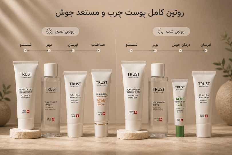 بهترین روتین پوست چرب و مستعد جوش؛ صبح و شب چه محصولاتی استفاده کنیم؟